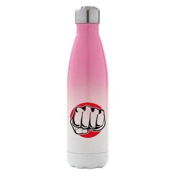 Γροθιά (punch), Μεταλλικό παγούρι θερμός Ροζ/Λευκό (Stainless steel), διπλού τοιχώματος, 500ml