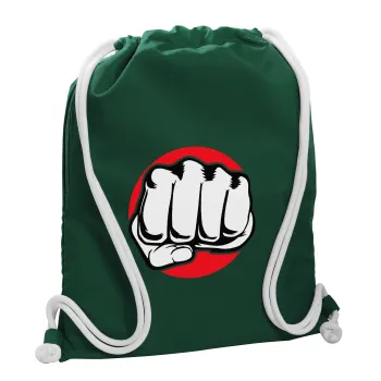 Punch, Backpack pouch GYMBAG BOTTLE GREEN, with pocket (40x48cm) & thick white cords