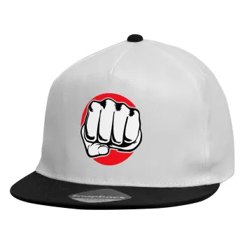 Γροθιά (punch), Καπέλο παιδικό Flat Snapback, Λευκό (100% ΒΑΜΒΑΚΕΡΟ, ΠΑΙΔΙΚΟ, UNISEX, ONE SIZE)