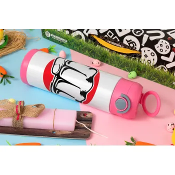 Punch, Easter candle, Childrens hot water bottle, stainless steel, with safety straw, PINK (500ml)