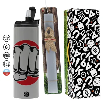 Punch, Easter candle with Grey Tumbler Thermo 600ml & aromatic flat candle (30cm) (GREY)