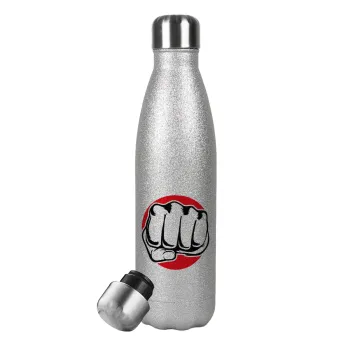 Punch, Metallic Glitter Silver Thermos Flask (Stainless steel), double-walled, 500ml