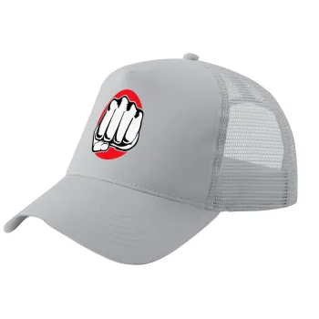 Γροθιά (punch), Καπέλο Ενηλίκων Structured Trucker, με Δίχτυ, ΓΚΡΙ (100% ΒΑΜΒΑΚΕΡΟ, ΕΝΗΛΙΚΩΝ, UNISEX, ONE SIZE)