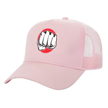Γροθιά (punch), Καπέλο Παιδικό Structured Trucker, με Δίχτυ, ΡΟΖ (100% ΒΑΜΒΑΚΕΡΟ, ΠΑΙΔΙΚΟ, UNISEX, ONE SIZE)