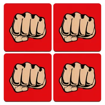 Γροθιά (punch), ΣΕΤ x4 Σουβέρ ξύλινα τετράγωνα plywood (9cm)