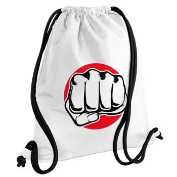 Punch, Backpack pouch GYMBAG white, with pocket (40x48cm) & thick cords