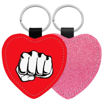 Punch, Μπρελόκ PU δερμάτινο glitter καρδιά ΡΟΖ