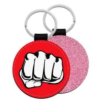 Punch, Μπρελόκ Δερματίνη, στρογγυλό ΡΟΖ (5cm)