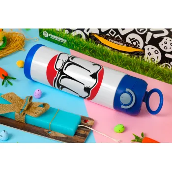 Punch, Easter candle, Childrens hot water bottle, stainless steel, with safety straw, BLUE (500ml)