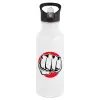 White water bottle with straw, stainless steel 600ml