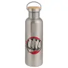 Stainless steel Silver with wooden lid (bamboo), double wall, 750ml