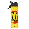 Metallic water bottle with safety lid, 850ml aluminum