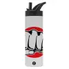 Metallic thermos bottle with straw & handle, stainless steel (Stainless steel 304), double-walled, 600ml.