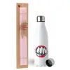 Easter Set, metallic stainless steel water bottle (750ml) & scented flat Easter candle (30cm) (PINK)