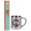 Easter Set, metallic thermal cup (300ml) & aromatic flat Easter candle (30cm) (TURQUOISE)