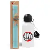 Easter Set, metallic aluminum water bottle (500ml) & scented flat candle (30cm) (TURQUOISE)