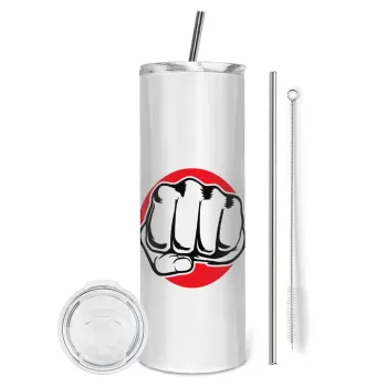 Γροθιά (punch), Tumbler ποτήρι θερμό από ανοξείδωτο ατσάλι 600ml, με μεταλλικό καλαμάκι & βούρτσα καθαρισμού