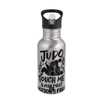 Judo Touch Me And Your First Lesson Is Free, Water bottle Silver with straw, stainless steel 500ml