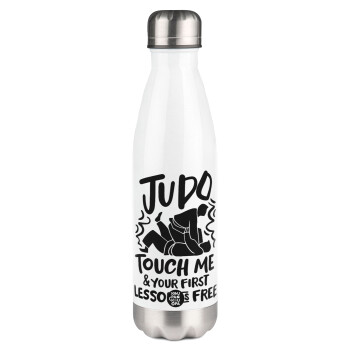 Judo Touch Me And Your First Lesson Is Free, Μεταλλικό παγούρι θερμός Λευκό (Stainless steel), διπλού τοιχώματος, 500ml