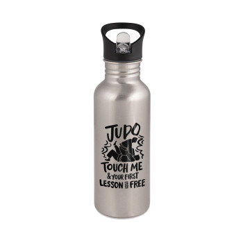 Judo Touch Me And Your First Lesson Is Free, Water bottle Silver with straw, stainless steel 600ml
