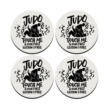 Judo Touch Me And Your First Lesson Is Free, SET of 4 round wooden coasters (9cm)