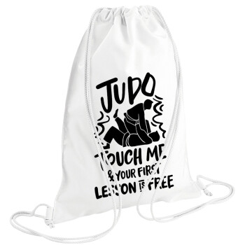 Judo Touch Me And Your First Lesson Is Free, Τσάντα πλάτης πουγκί GYMBAG λευκή (28x40cm)
