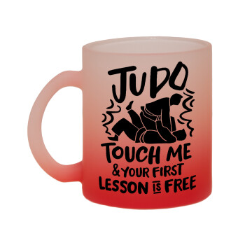 Judo Touch Me And Your First Lesson Is Free, Κούπα γυάλινη δίχρωμη με βάση το κόκκινο ματ, 330ml