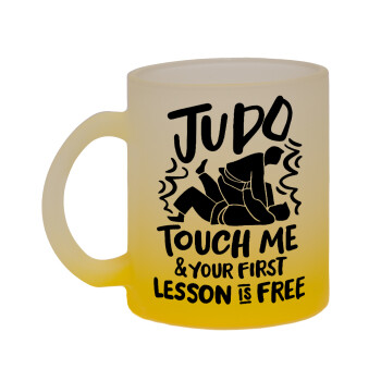 Judo Touch Me And Your First Lesson Is Free, Κούπα γυάλινη δίχρωμη με βάση το κίτρινο ματ, 330ml