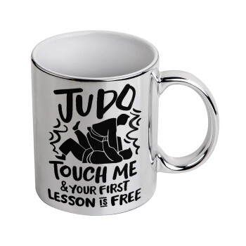 Judo Touch Me And Your First Lesson Is Free, Κούπα κεραμική, ασημένια καθρέπτης, 330ml