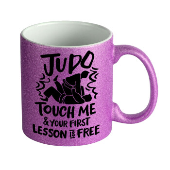 Judo Touch Me And Your First Lesson Is Free, Κούπα Μωβ Glitter που γυαλίζει, κεραμική, 330ml