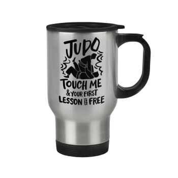 Judo Touch Me And Your First Lesson Is Free, Κούπα ταξιδιού ανοξείδωτη με καπάκι, διπλού τοιχώματος (θερμό) 450ml