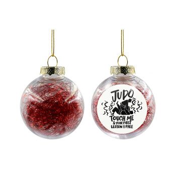 Judo Touch Me And Your First Lesson Is Free, Χριστουγεννιάτικη μπάλα δένδρου διάφανη με κόκκινο γέμισμα 8cm