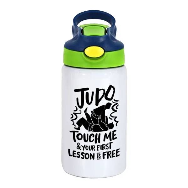 Judo Touch Me And Your First Lesson Is Free — Παιδικό παγούρι θερμό, ανοξείδωτο, με καλαμάκι ασφαλείας, πράσινο/μπλε (350ml)