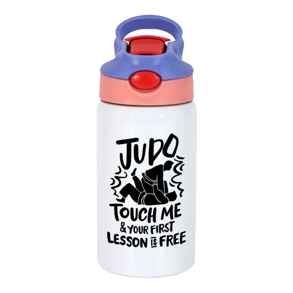 Judo Touch Me And Your First Lesson Is Free — Παιδικό παγούρι θερμό, ανοξείδωτο, με καλαμάκι ασφαλείας, ροζ/μωβ (350ml)
