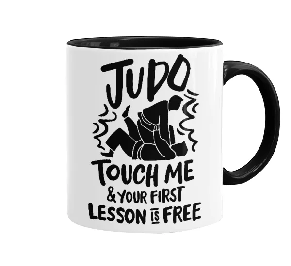Judo Touch Me And Your First Lesson Is Free — Κούπα χρωματιστή μαύρη, κεραμική, 330ml