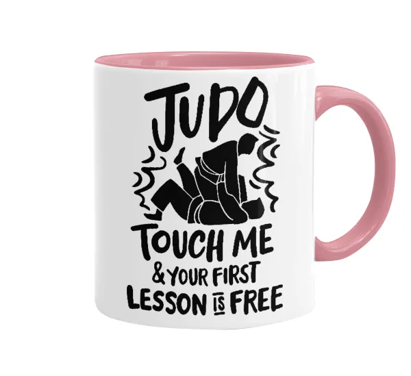 Judo Touch Me And Your First Lesson Is Free — Κούπα χρωματιστή ροζ, κεραμική, 330ml