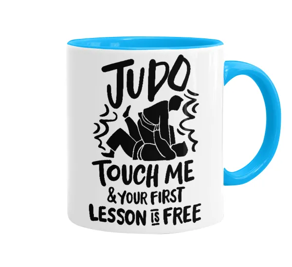 Judo Touch Me And Your First Lesson Is Free — Κούπα χρωματιστή γαλάζια, κεραμική, 330ml