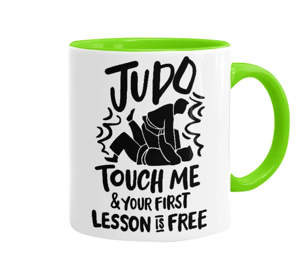 Judo Touch Me And Your First Lesson Is Free — Κούπα χρωματιστή βεραμάν, κεραμική, 330ml