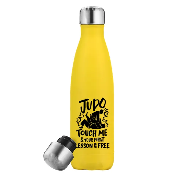 Judo Touch Me And Your First Lesson Is Free — Yellow Stainless Steel Metallic Thermos, double-walled, 500ml