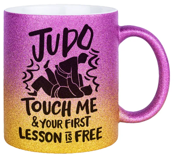 Judo Touch Me And Your First Lesson Is Free — Gold/pink glitter mug, ceramic, 330ml