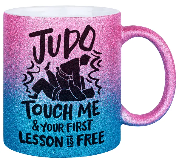 Judo Touch Me And Your First Lesson Is Free — Κούπα Χρυσή/Μπλε Glitter, κεραμική, 330ml