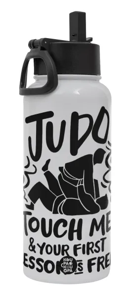 Judo Touch Me And Your First Lesson Is Free — Metal mug thermo White with Straw and Spout Lid (Stainless steel), double wall, 950ml