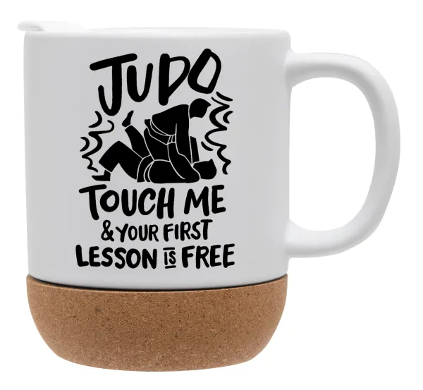 Judo Touch Me And Your First Lesson Is Free — Κούπα, κεραμική με βάση φελού και καπάκι (ΜΑΤ), 330ml