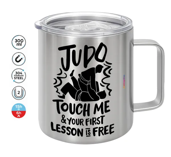Judo Touch Me And Your First Lesson Is Free — Double-walled stainless steel mug 300ml with temperature-retaining lid