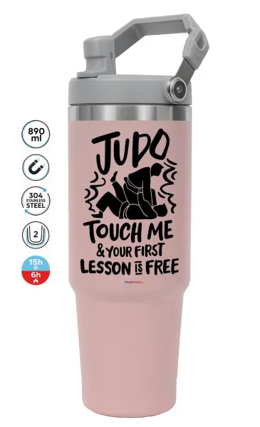 Judo Touch Me And Your First Lesson Is Free — ΡΟΖ Travel Tumbler Θερμός με χερούλι και καλαμάκι 890ml