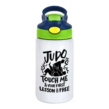 Judo Touch Me And Your First Lesson Is Free, Παιδικό παγούρι θερμό, ανοξείδωτο, με καλαμάκι ασφαλείας, πράσινο/μπλε (350ml)