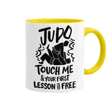 Judo Touch Me And Your First Lesson Is Free, Mug colored yellow, ceramic, 330ml