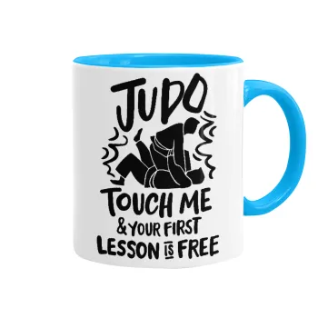 Judo Touch Me And Your First Lesson Is Free, Κούπα χρωματιστή γαλάζια, κεραμική, 330ml