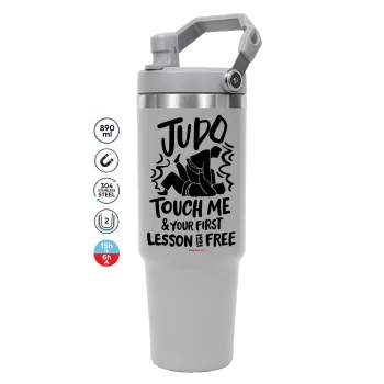 Judo Touch Me And Your First Lesson Is Free, ΓΚΡΙ χρώματος Θερμός Ανοξείδωτο 890ml (30oz) με χερούλι