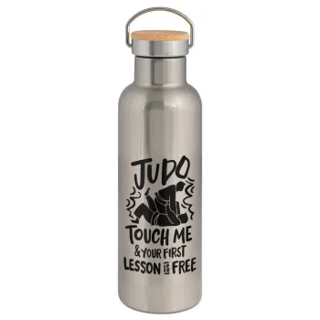 Judo Touch Me And Your First Lesson Is Free, Stainless steel Silver with wooden lid (bamboo), double wall, 750ml
